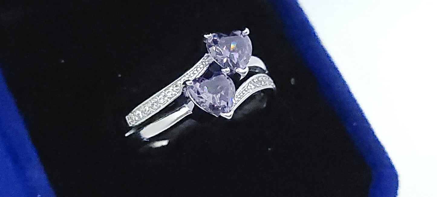 Amethyst Double Heart Ring