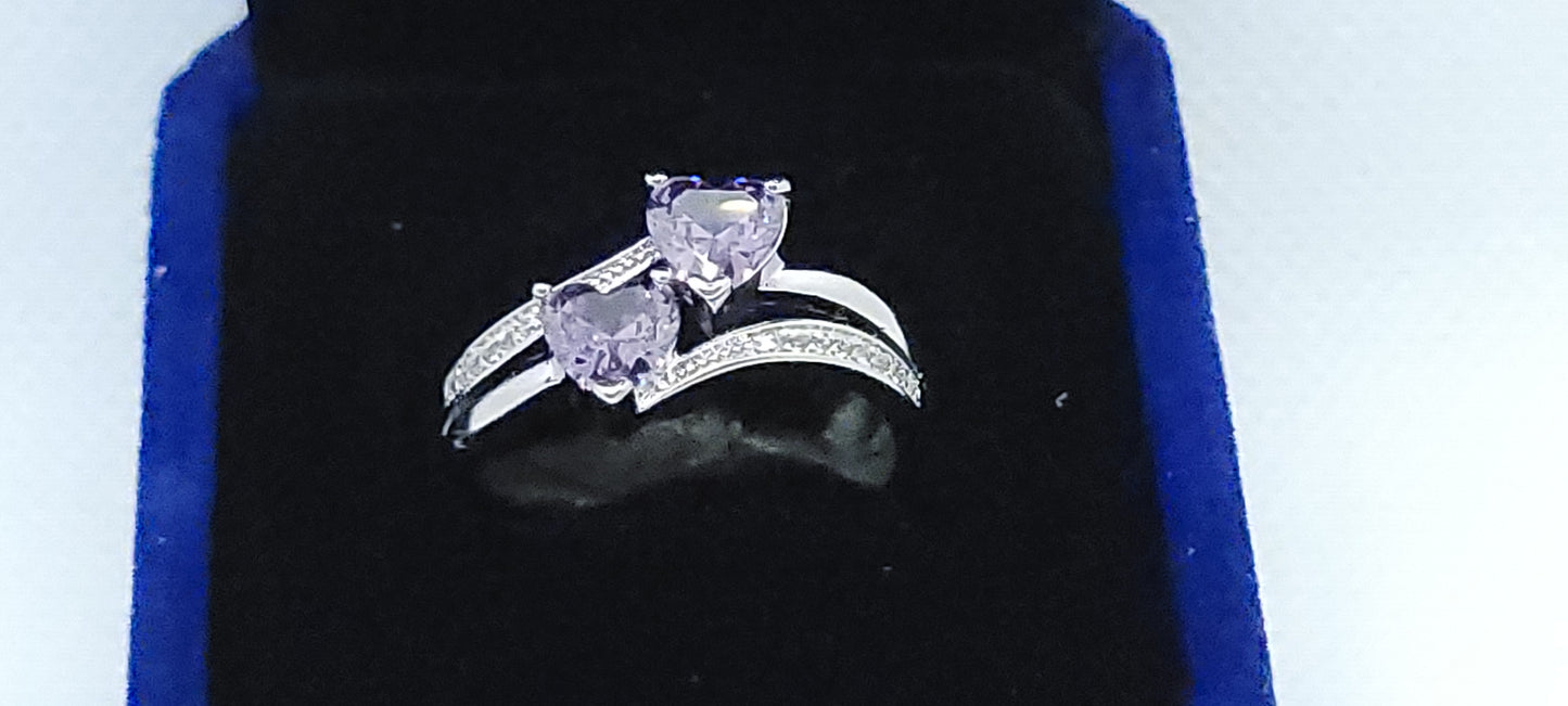 Amethyst Double Heart Ring