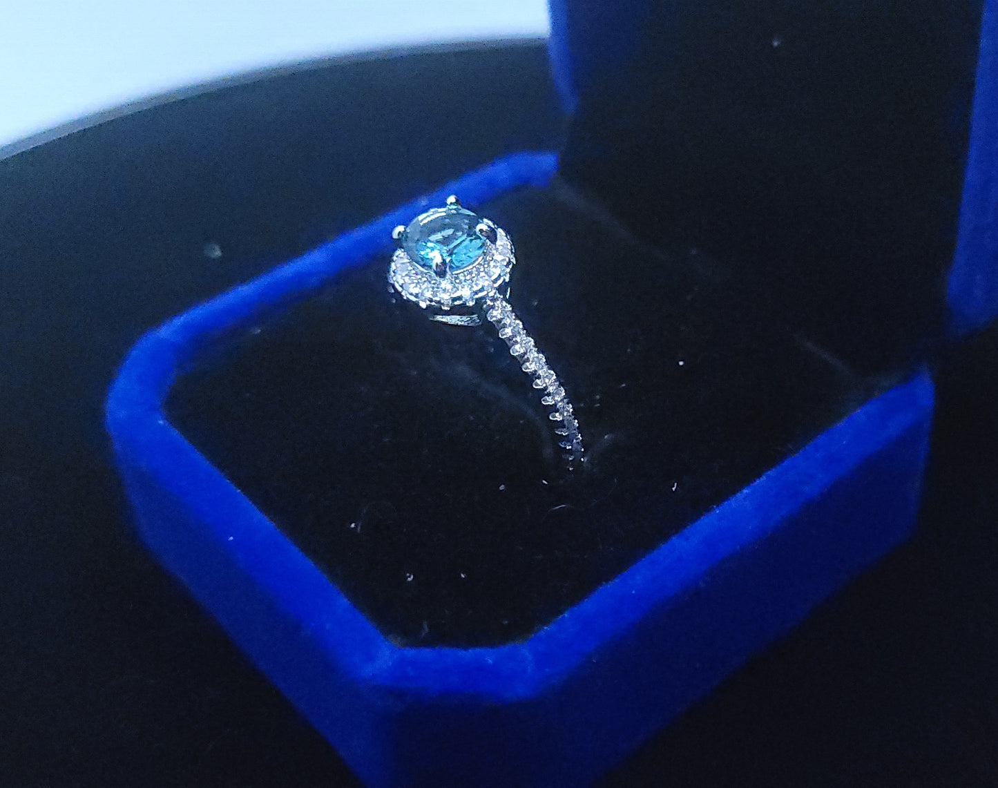 Aquamarine Halo Ring