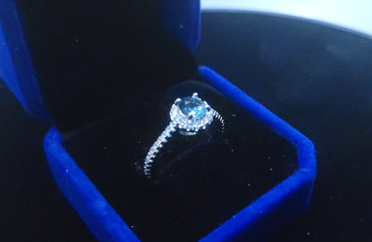 Aquamarine Halo Ring