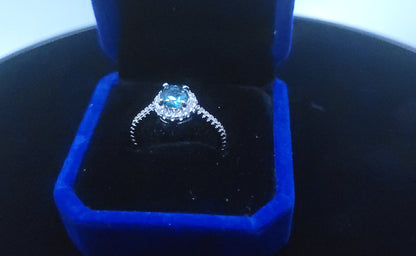 Aquamarine Halo Ring