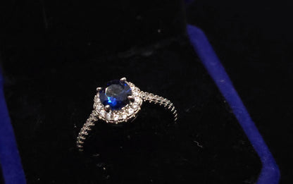 Sapphire and Diamond Halo Ring