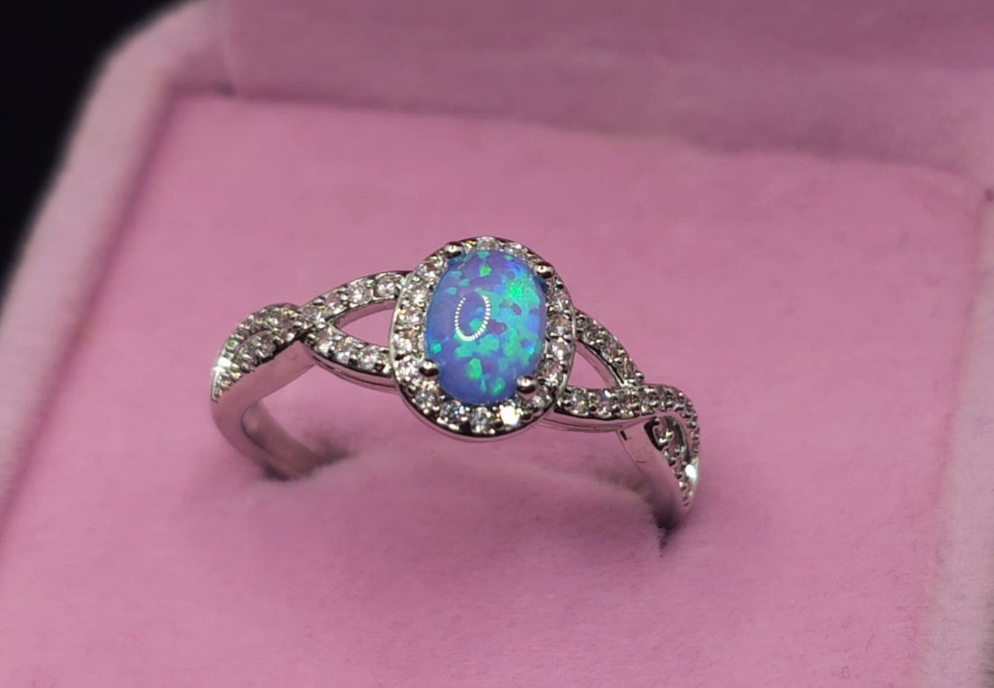 Blue Opal and Diamond Ring