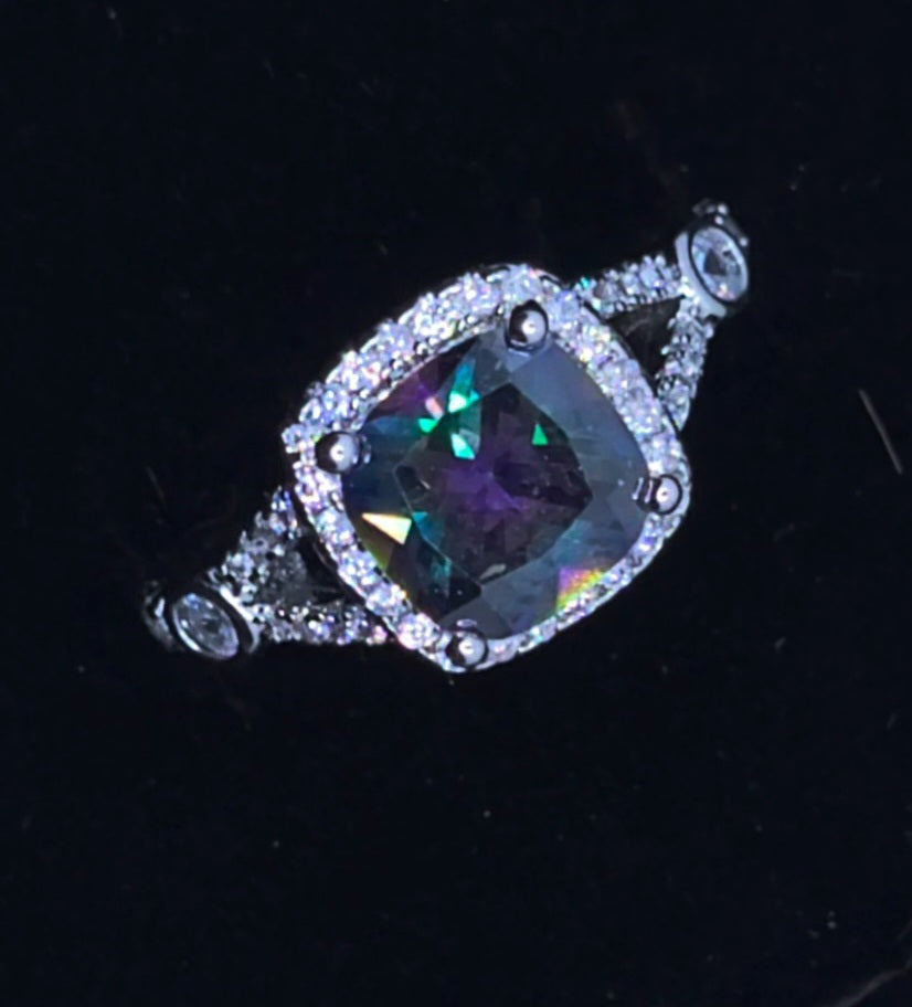 Mystic topaz halo ring