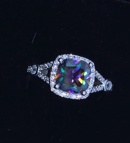 Mystic topaz halo ring