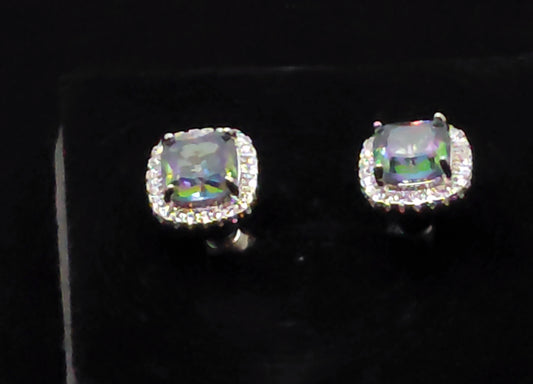 Mystic topaz studs with halo