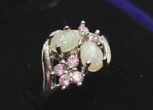 White and Pink Opal Ring