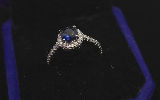 Sapphire and Diamond Halo Ring