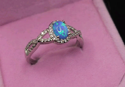 Blue Opal and Diamond Ring